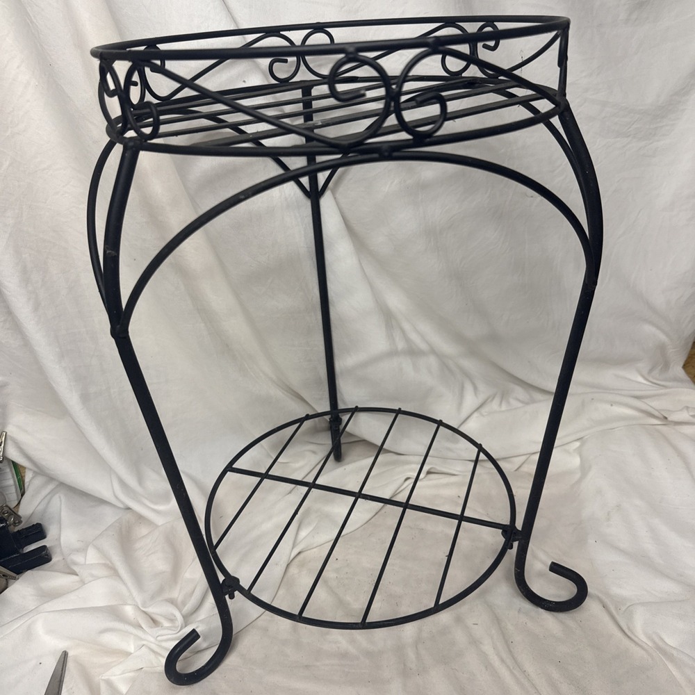 VTG Wrought Iron Fern Plant Black Stand 2 Tier 19" Garden End Table Pedestal